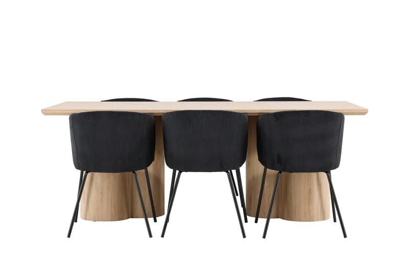 Olivia Matgrupp 210 cm Rektangulär med 6 Berit stolar - Whitewash/Svart - Möbler - Bord & matgrupper - Matgrupper