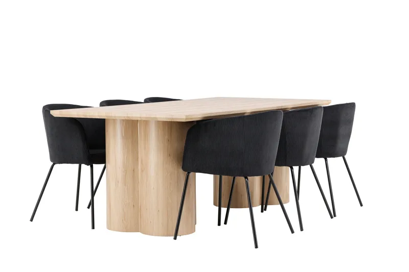 Olivia Matgrupp 210 cm Rektangulär med 6 Berit stolar - Whitewash/Svart - Möbler - Bord & matgrupper - Matgrupper