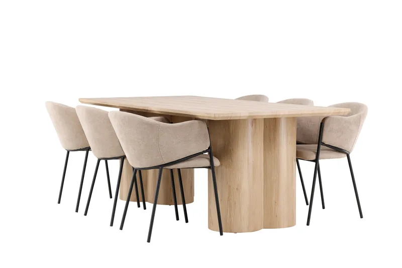 Olivia Matgrupp 210 cm Rektangulär med 6 Evelina stolar, Whitewash/Beige