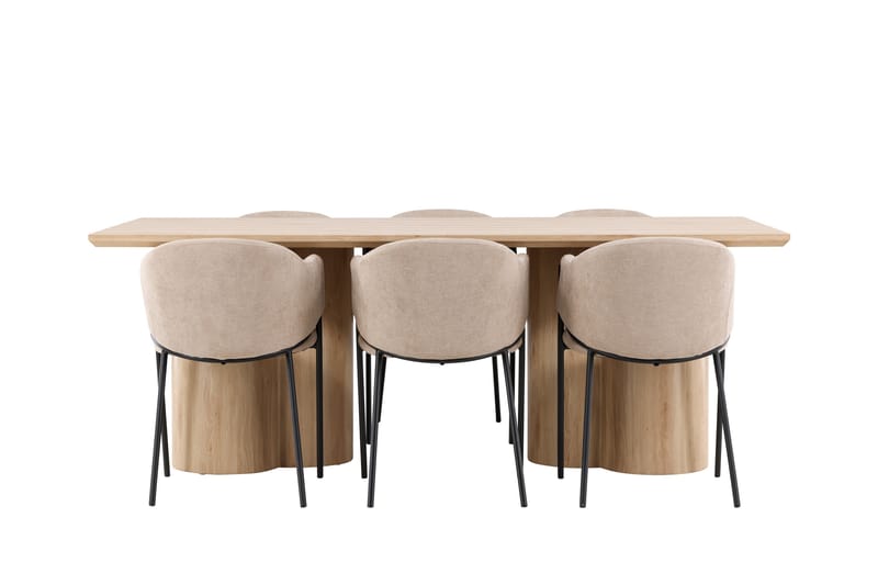 Olivia Matgrupp 210 cm Rektangulär med 6 Evelina stolar - Whitewash/Beige - Möbler - Bord & matgrupper - Matgrupper