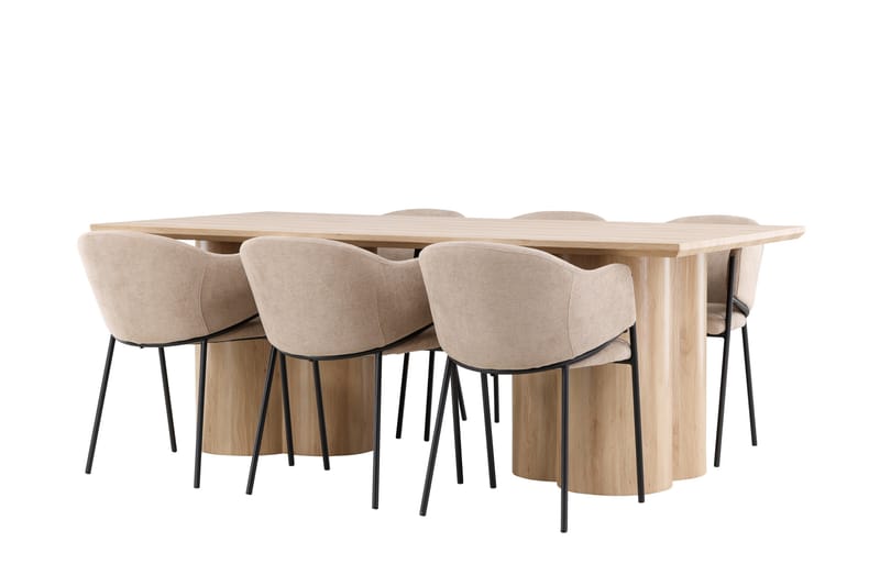 Olivia Matgrupp 210 cm Rektangulär med 6 Evelina stolar - Whitewash/Beige - Möbler - Bord & matgrupper - Matgrupper