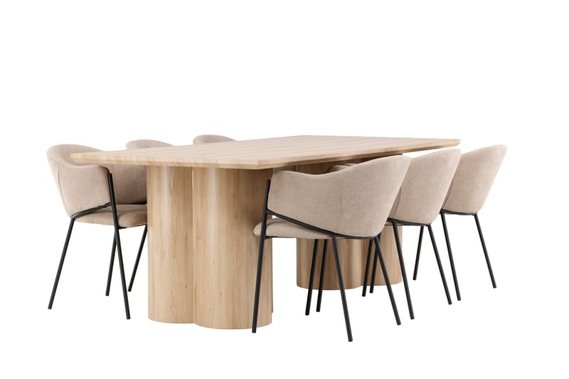 Olivia Matgrupp 210 cm Rektangulär med 6 Evelina stolar - Whitewash/Beige - Möbler - Bord & matgrupper - Matgrupper