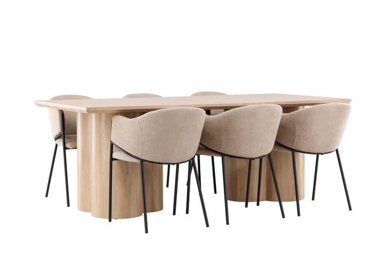 Olivia Matgrupp 210 cm Rektangulär med 6 Evelina stolar - Whitewash/Beige - Möbler - Bord & matgrupper - Matgrupper