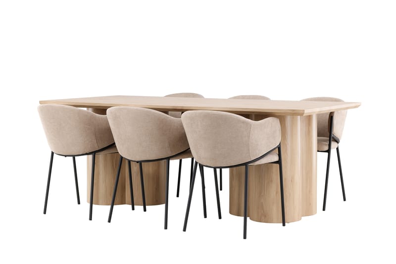 Olivia Matgrupp 210 cm Rektangulär med 6 Evelina stolar - Whitewash/Beige - Möbler - Bord & matgrupper - Matgrupper