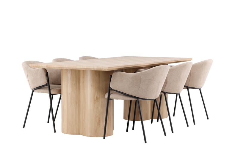 Olivia Matgrupp 210 cm Rektangulär med 6 Evelina stolar - Whitewash/Beige - Möbler - Bord & matgrupper - Matgrupper