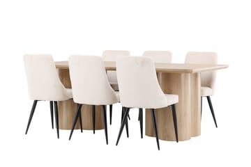 Olivia Matgrupp 210 cm Rektangulär med 6 Leone stolar - Whitewash/Beige - Möbler - Bord & matgrupper - Matgrupper