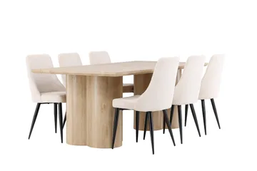Olivia Matgrupp 210 cm Rektangulär med 6 Leone stolar - Whitewash/Beige - Möbler - Bord & matgrupper - Matgrupper