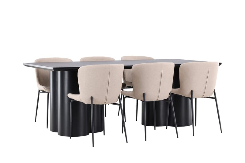Olivia Matgrupp 210 cm Rektangulär med 6 Modesto stolar - Svart/Beige - Möbler - Bord & matgrupper - Matgrupper