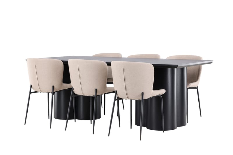 Olivia Matgrupp 210 cm Rektangulär med 6 Modesto stolar - Svart/Beige - Möbler - Bord & matgrupper - Matgrupper