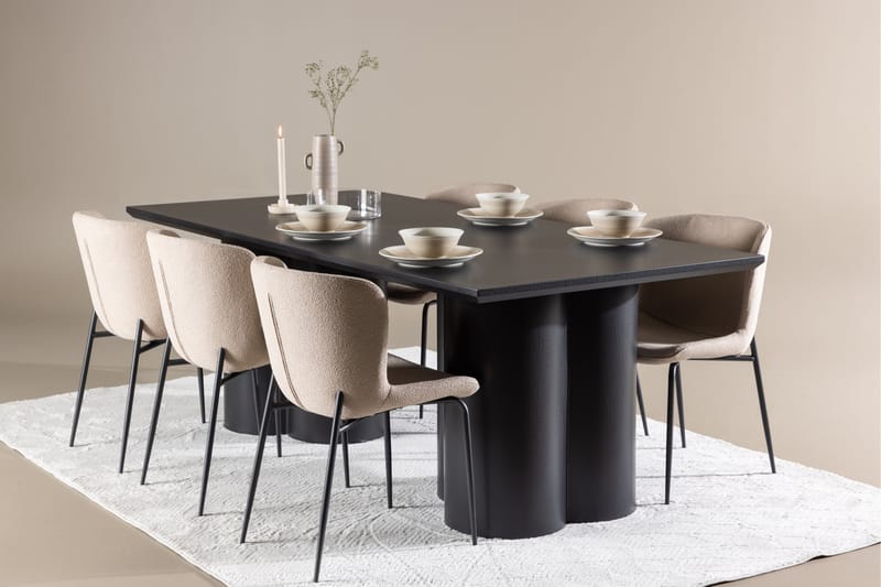 Olivia Matgrupp 210 cm Rektangulär med 6 Modesto stolar - Svart/Beige - Möbler - Bord & matgrupper - Matgrupper