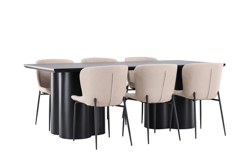 Olivia Matgrupp 210 cm Rektangulär med 6 Modesto stolar - Svart/Beige - Möbler - Bord & matgrupper - Matgrupper