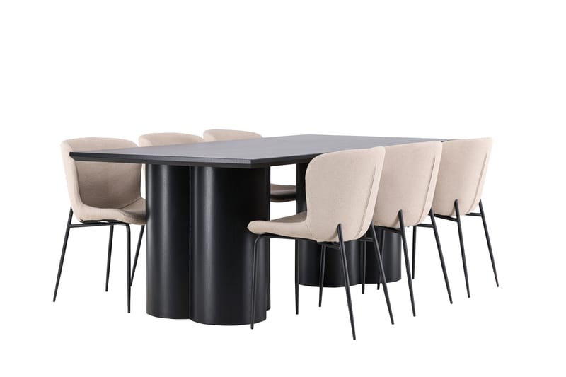 Olivia Matgrupp 210 cm Rektangulär med 6 Modesto stolar - Svart/Beige - Möbler - Bord & matgrupper - Matgrupper