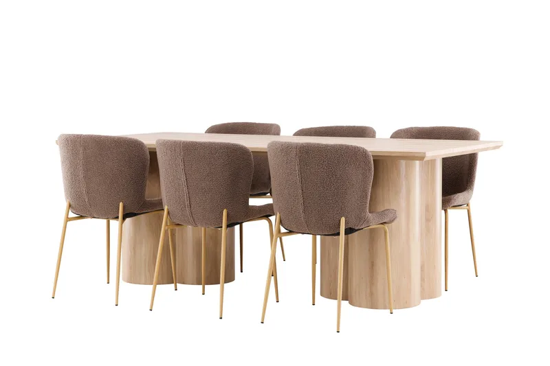 Olivia Matgrupp 210 cm Rektangulär med 6 Modesto stolar - Whitewash/Brun - Möbler - Bord & matgrupper - Matgrupper