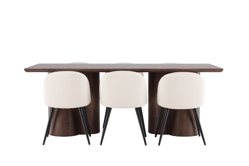 Olivia Matgrupp 210 cm Rektangulär med 6 Velvet stolar - Mocca/Beige - Möbler - Bord & matgrupper - Matgrupper