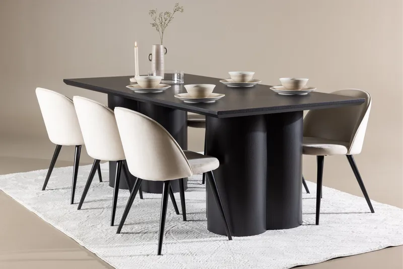 Olivia Matgrupp 210 cm Rektangulär med 6 Velvet stolar - Möbler - Bord & matgrupper - Matgrupper