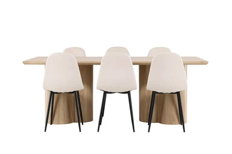 Olivia Matgrupp 210 cm Rektangulär med 6 Polar stolar - Whitewash/Beige - Möbler - Bord & matgrupper - Matgrupper