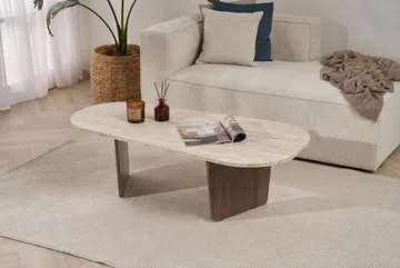 Omari Soffbord 130 cm - Travertin och valnöt - Möbler - Bord & matgrupper - Soffbord