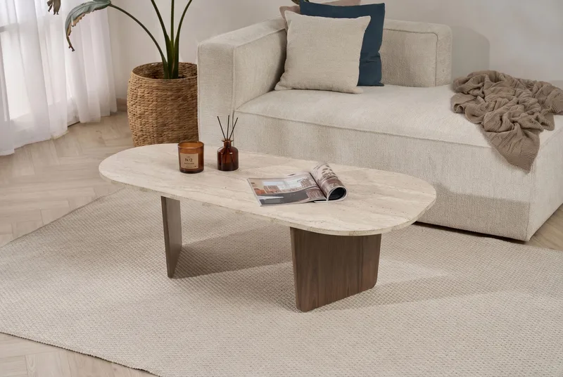 Omari Soffbord 130 cm - Travertin och valnöt - Möbler - Bord & matgrupper - Soffbord