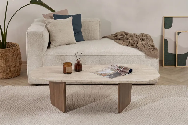 Omari Soffbord 130 cm - Travertin och valnöt - Möbler - Bord & matgrupper - Soffbord