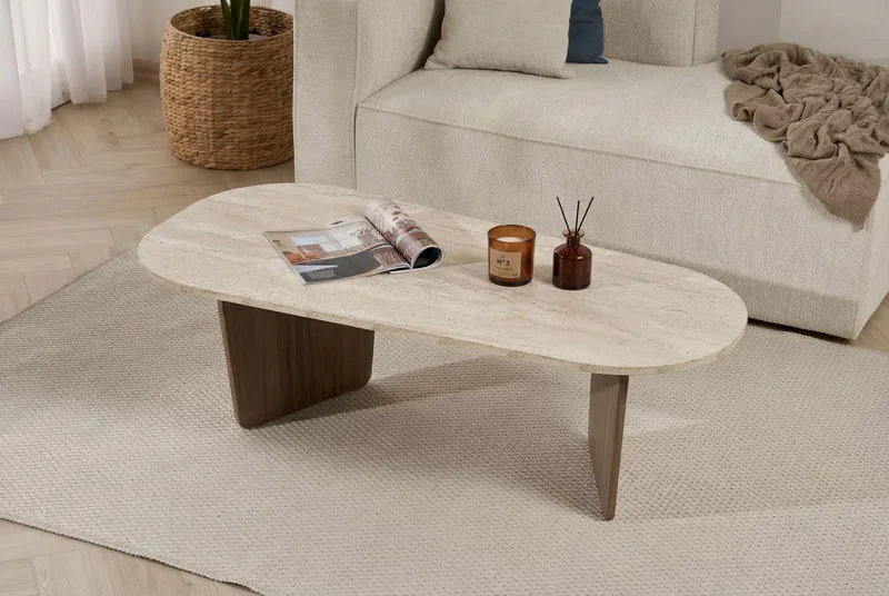 Omari Soffbord 130 cm - Travertin och valnöt - Möbler - Bord & matgrupper - Soffbord