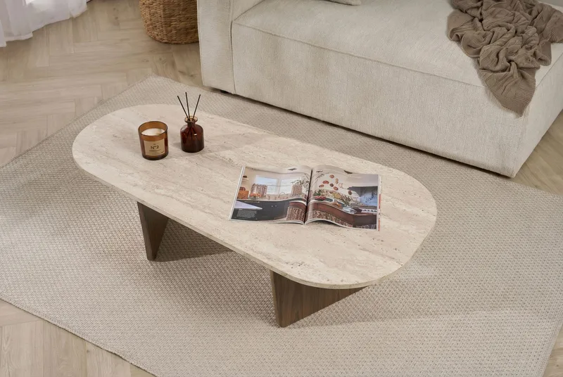 Omari Soffbord 130 cm - Travertin och valnöt - Möbler - Bord & matgrupper - Soffbord