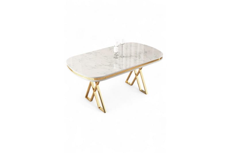 Omin Matbord 168 cm Rektangulär, Vit Marmor/Guld