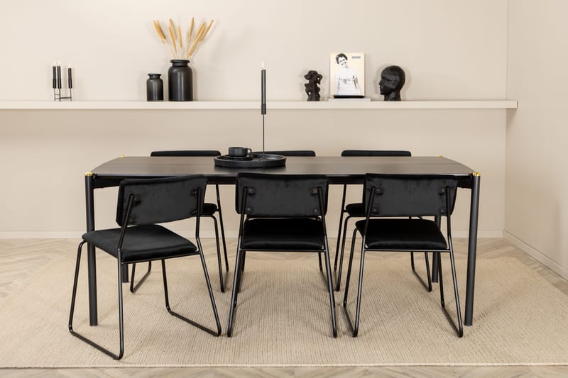 Pelle Matgrupp 190 cm Rektangulär med 6 Kenth stolar, Svart