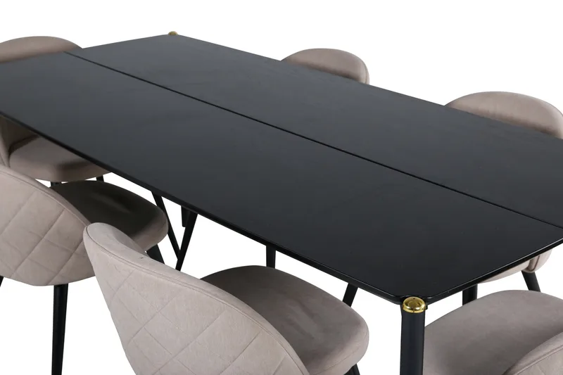 Pelle Matgrupp 190 cm Rektangulär med 6 Velvet stolar - Beige - Möbler - Bord & matgrupper - Matgrupper