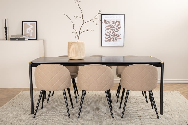 Pelle Matgrupp 190 cm Rektangulär med 6 Velvet stolar - Beige - Möbler - Bord & matgrupper - Matgrupper