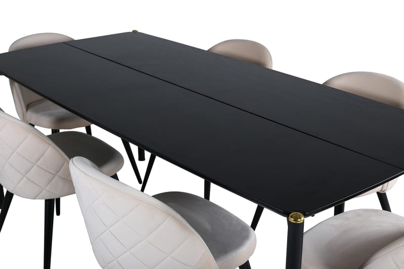 Pelle Matgrupp 190 cm Rektangulär med 6 Velvet stolar - Beige - Möbler - Bord & matgrupper - Matgrupper