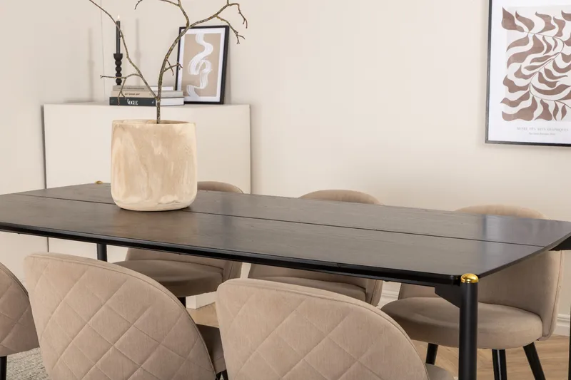 Pelle Matgrupp 190 cm Rektangulär med 6 Velvet stolar - Beige - Möbler - Bord & matgrupper - Matgrupper