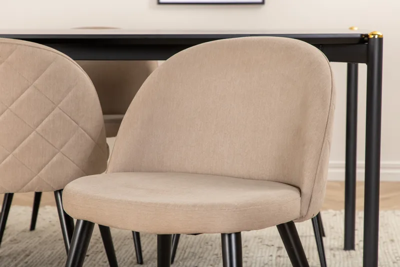 Pelle Matgrupp 190 cm Rektangulär med 6 Velvet stolar - Beige - Möbler - Bord & matgrupper - Matgrupper