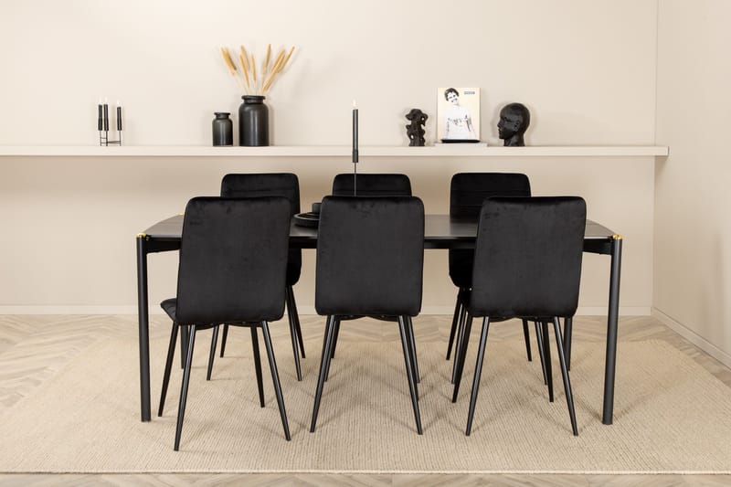 Pelle Matgrupp 190 cm Rektangulär med 6 Windu stolar, Svart