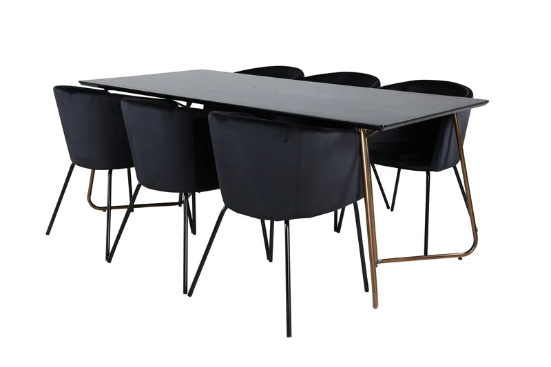 Petra Matgrupp 190 cm Rektangulär med 6 Berit stolar, Svart