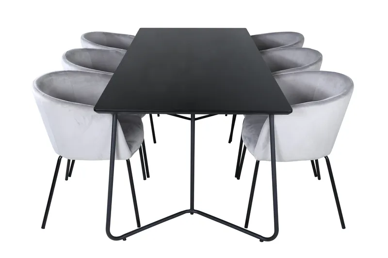 Petra Matgrupp 190 cm Rektangulär med 6 Berit stolar - Svart - Möbler - Bord & matgrupper - Matgrupper