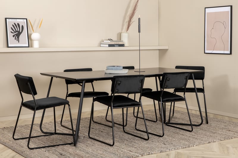 Petra Matgrupp 190 cm Rektangulär med 6 Kenth stolar - Svart - Möbler - Bord & matgrupper - Matgrupper