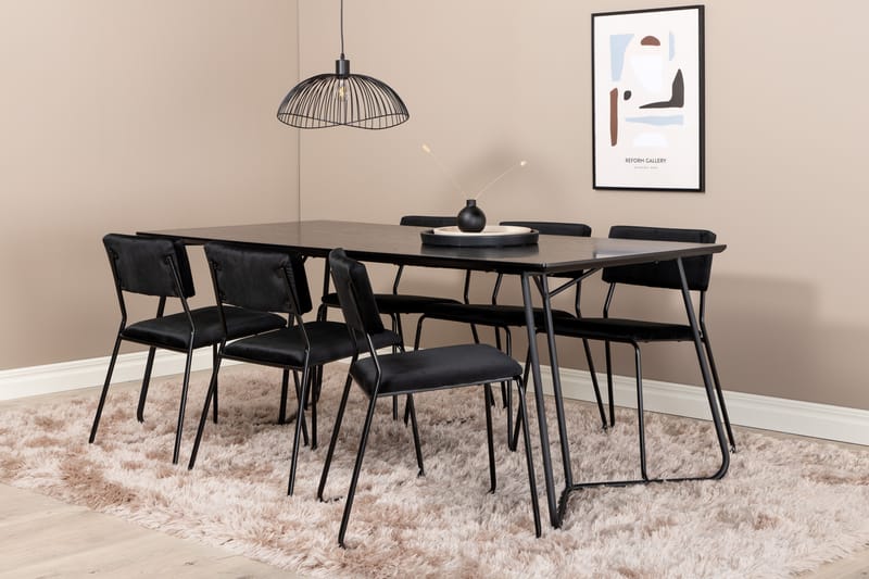 Petra Matgrupp 190 cm Rektangulär med 6 Kenth stolar - Svart - Möbler - Bord & matgrupper - Matgrupper
