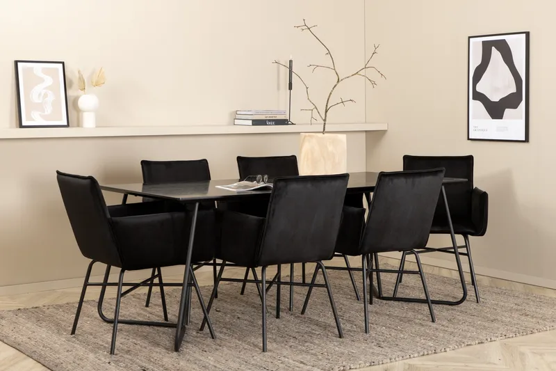 Petra Matgrupp 190 cm Rektangulär med 6 Petra stolar - Svart - Möbler - Bord & matgrupper - Matgrupper