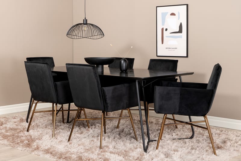 Petra Matgrupp 190 cm Rektangulär med 6 Petra stolar - Svart - Möbler - Bord & matgrupper - Matgrupper