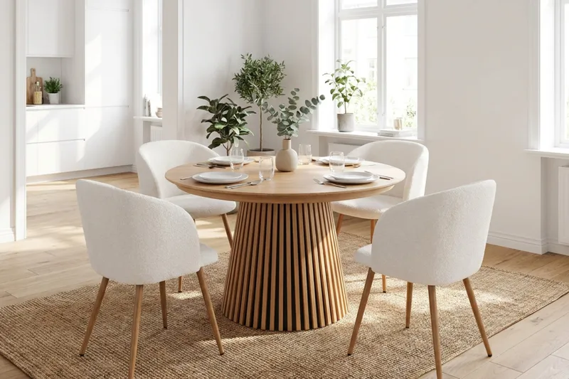 Peyra Förlängningsbart runt 120-220 cm Ek med 4 Greya Matstolar - Ek - Möbler - Bord & matgrupper - Matgrupper