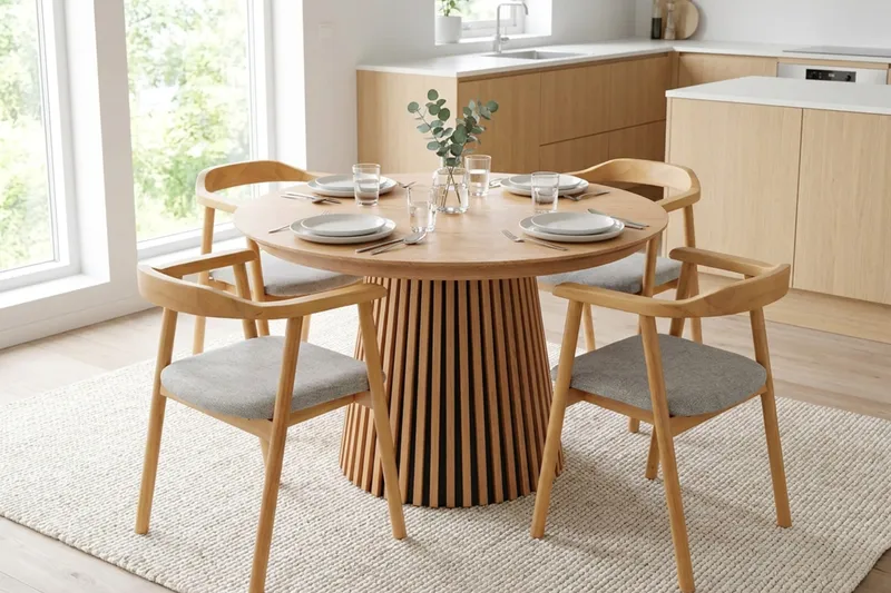 Peyra Förlängningsbart runt 120-220 cm Ek med 4 Jolie Matstolar - Ek - Möbler - Bord & matgrupper - Matgrupper