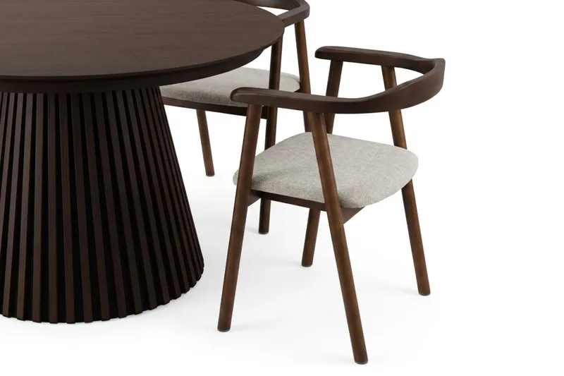 Peyra Förlängningsbart runt 120-220 cm Rökt Ek med 4 Jolie Matstolar - Rökt Ek/Beige - Möbler - Bord & matgrupper - Matgrupper