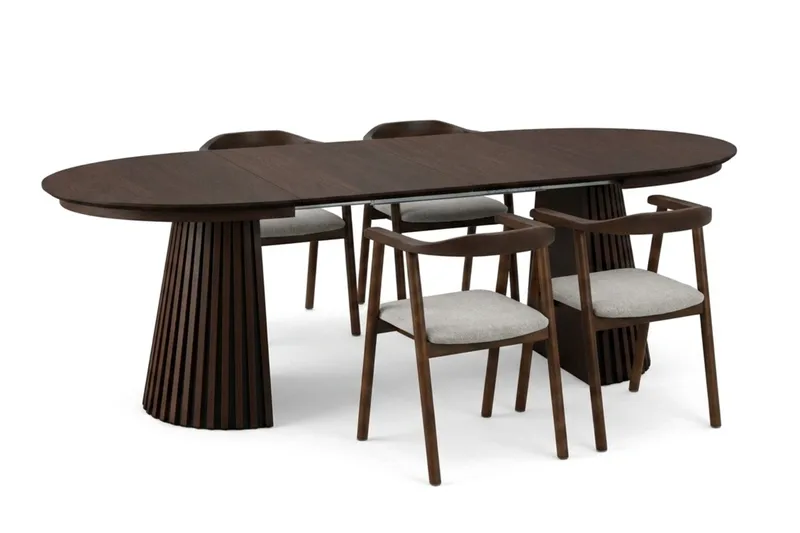 Peyra Förlängningsbart runt 120-220 cm Rökt Ek med 4 Jolie Matstolar - Rökt Ek/Beige - Möbler - Bord & matgrupper - Matgrupper