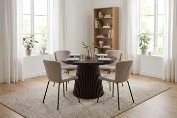 Peyra Förlängningsbart runt 120-220 cm Rökt Ek med 4 Katy Matstolar - Rökt ek - Möbler - Bord & matgrupper - Matgrupper