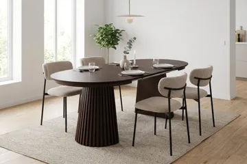 Peyra Förlängningsbart runt 120-220 cm Rökt Ek med 4 Lucy Matstolar - Rökt ek - Möbler - Bord & matgrupper - Matgrupper