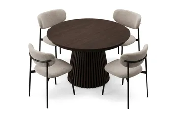 Peyra Förlängningsbart runt 120-220 cm Rökt Ek med 4 Lucy Matstolar - Rökt ek - Möbler - Bord & matgrupper - Matgrupper