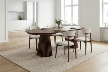 Peyra Förlängningsbart runt 120-220 cm Valnöt med 4 Molly Matstolar - Valnöt - Möbler - Bord & matgrupper - Matgrupper