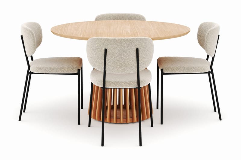 Peyra Matbord 120 cm Rund med 4 Gemmiano Stolar - Natur - Möbler - Bord & matgrupper - Matgrupper