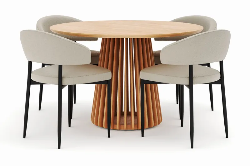 Peyra Matbord 120 cm Rund med 4 Sawako Stolar - Natur - Möbler - Bord & matgrupper - Matgrupper