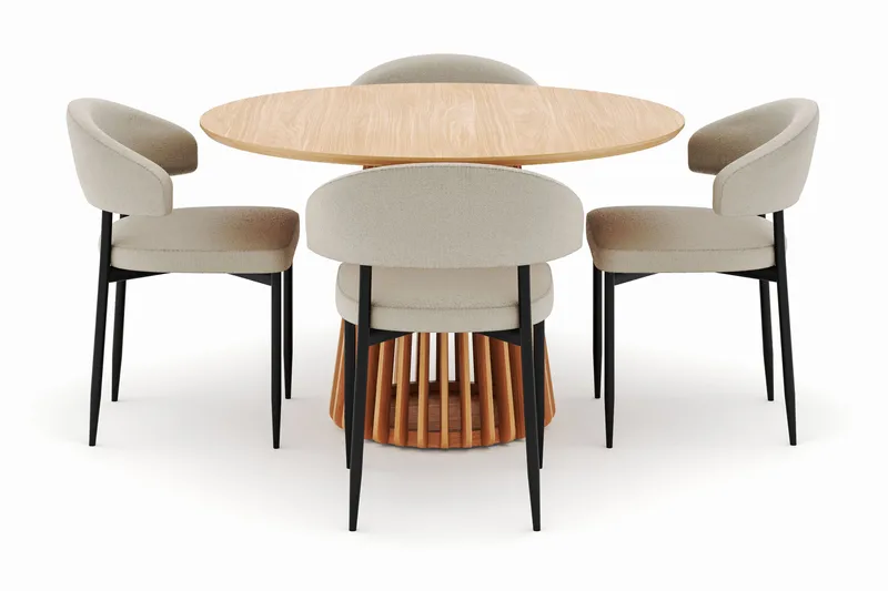 Peyra Matbord 120 cm Rund med 4 Sawako Stolar - Natur - Möbler - Bord & matgrupper - Matgrupper